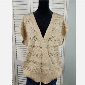 Maurices size Large Tan Open Knit Faux Wrap Sweater Vest Coastal Cottage